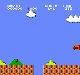 NES 模拟器中的 Mario 游戏画面,Jev 使用结构化 state 而不是这张截图